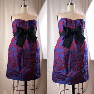 BCBGMAXAZRIA Blue satin  black bow mini dress
